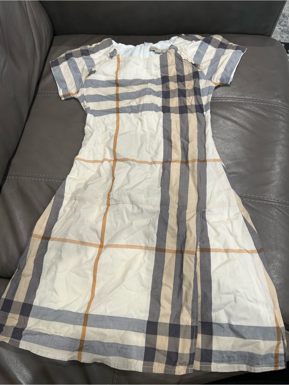 Burberry Windowpane Plaid Dress in Cream, Gray & Tan